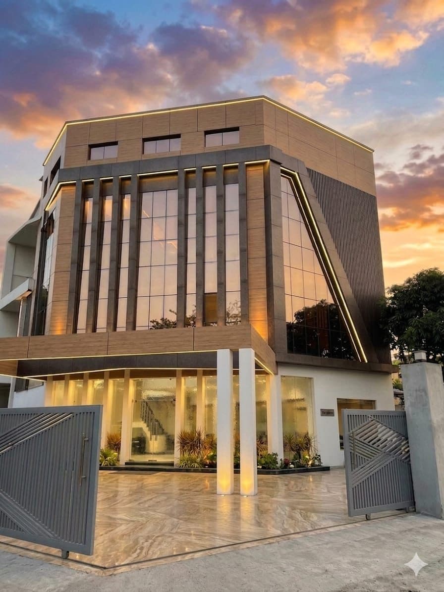 Destinn Dhela Retreat building at sunset